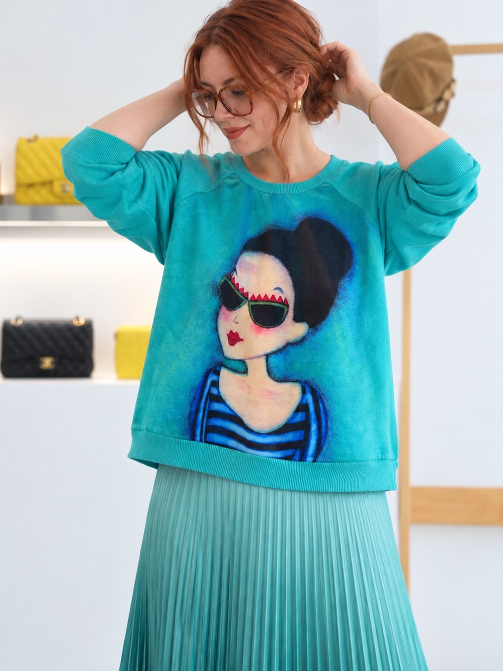 Turquoise Crewneck | Designer & Artist Youk Shim Won | Size M